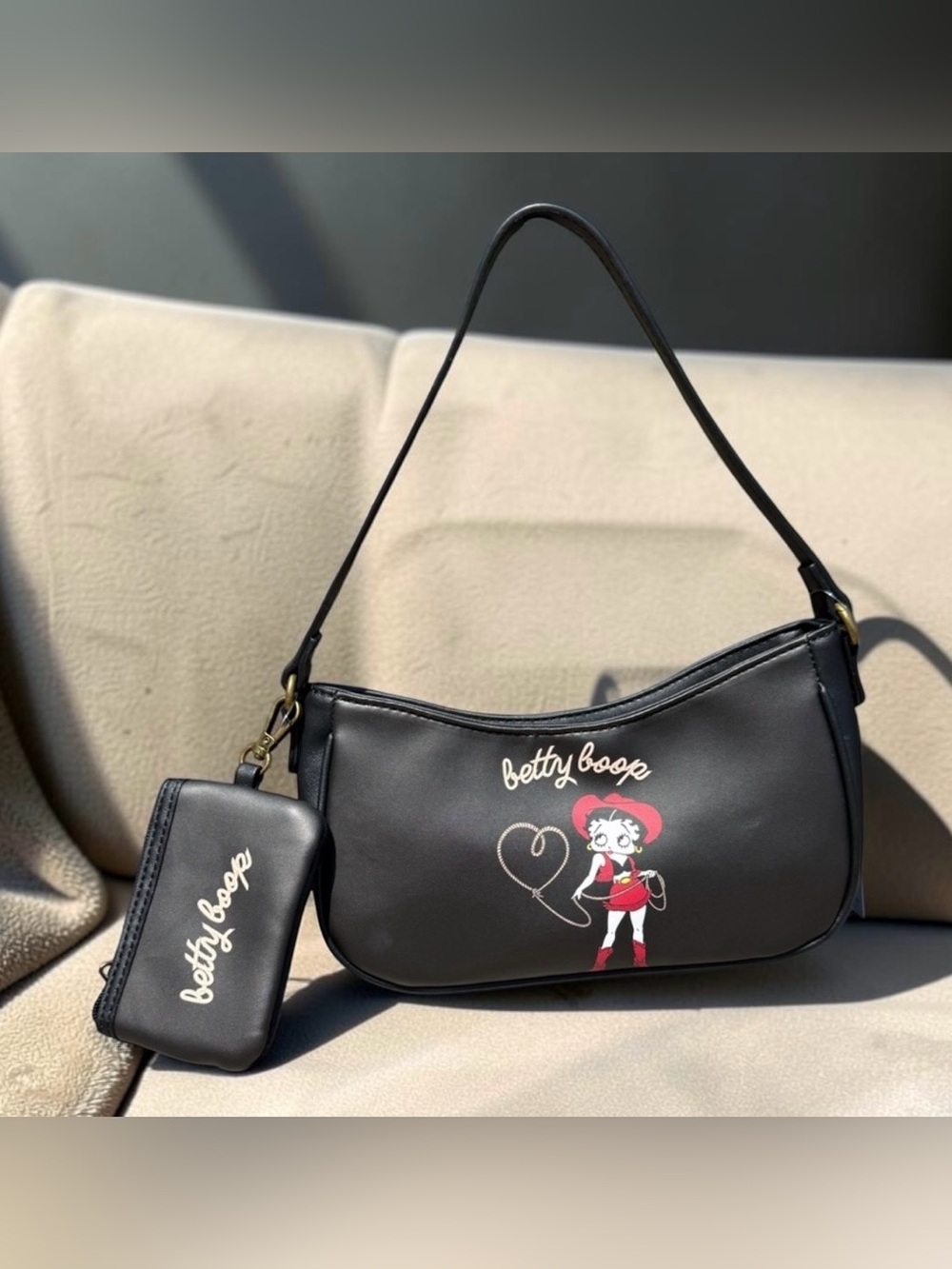 Betty Boop Black Shoulder Bag with Coin Pouch